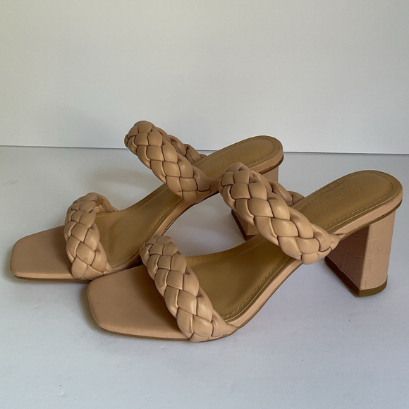 Wide Cushionaire Iris Braided Block Heel Sandals Nude Size 8W Square Toe - Picture 4 of 13